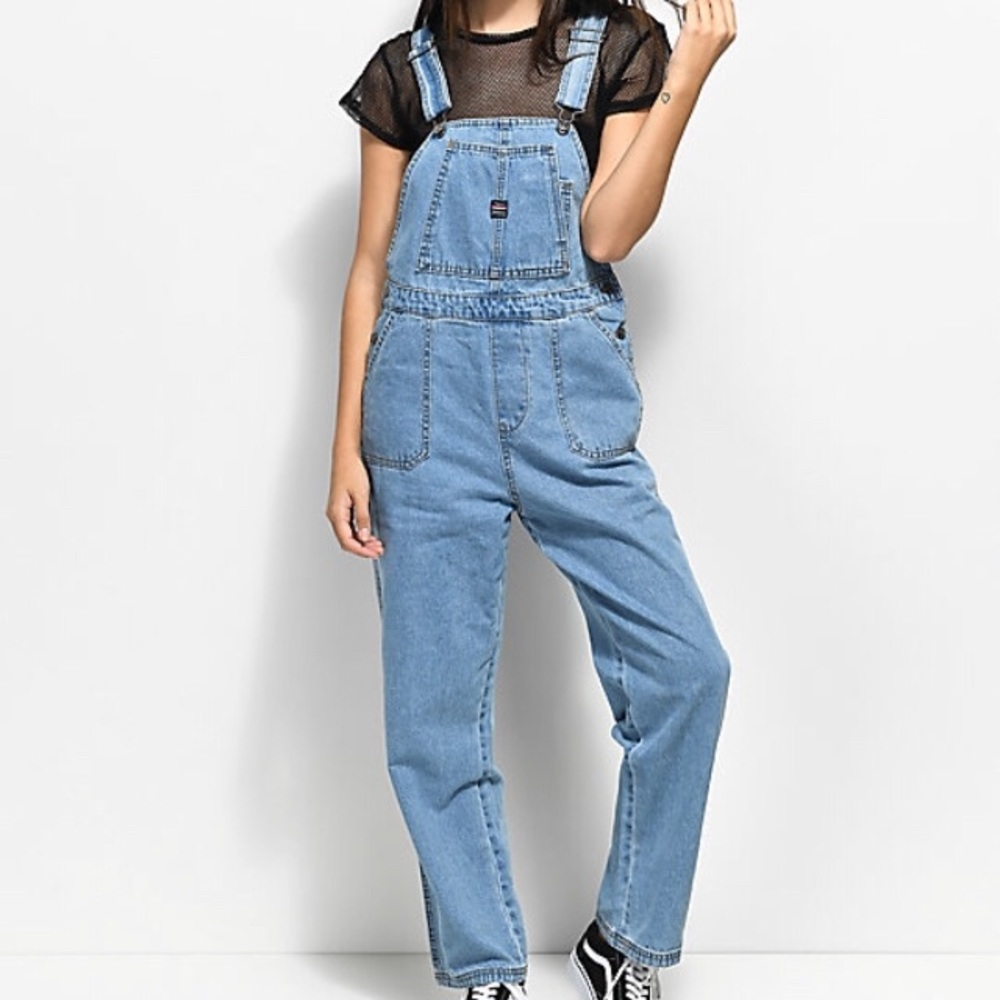 Loose fit denim overalls
